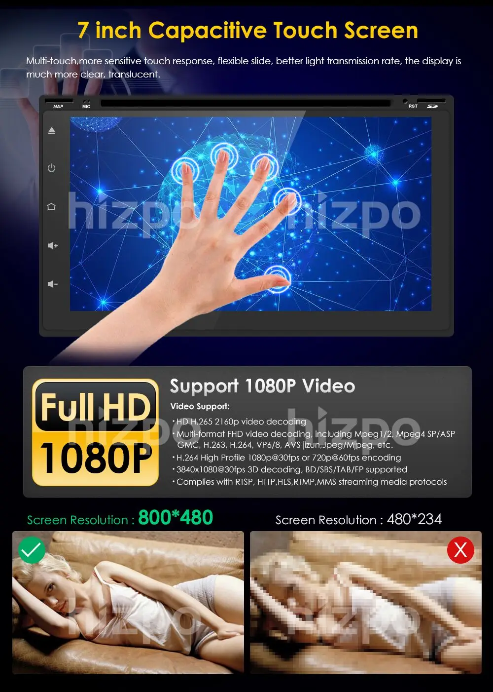 Discount HIZPO 2DIN Android8.0 HD 800*480 screen Octa Core 4G RAM+32G ROM universal car radio gps  with wifi car stereo audio DVD PLAYER 6