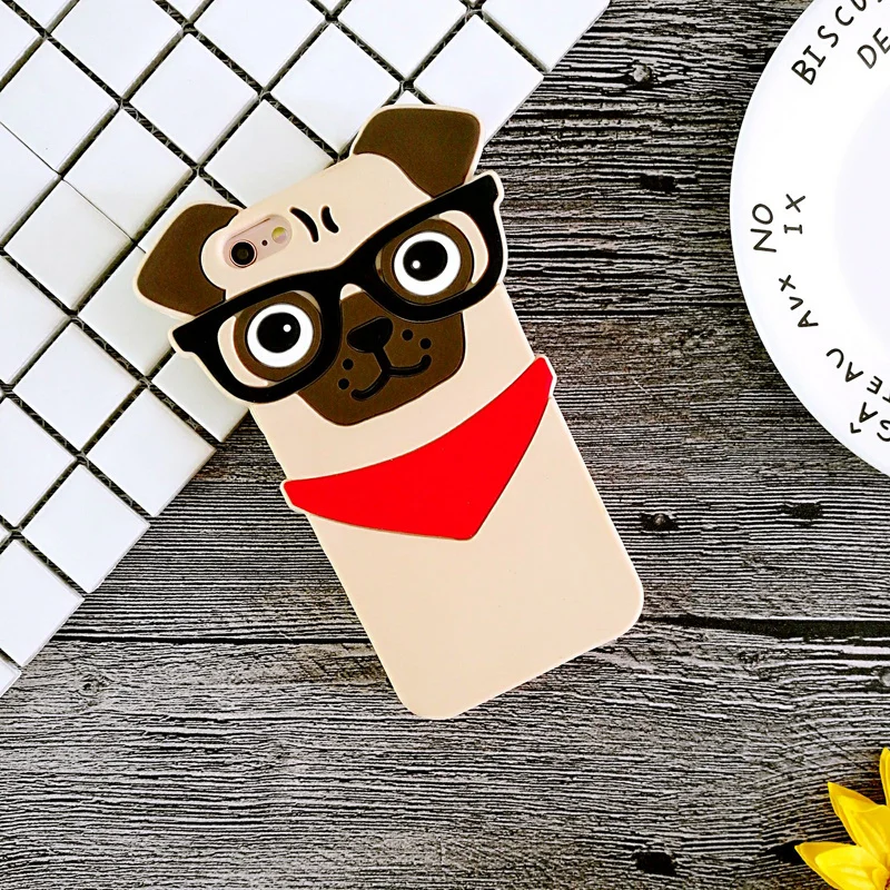Fashion font b 3D b font Pug Dog With font b Glasses b font Protective Silicone
