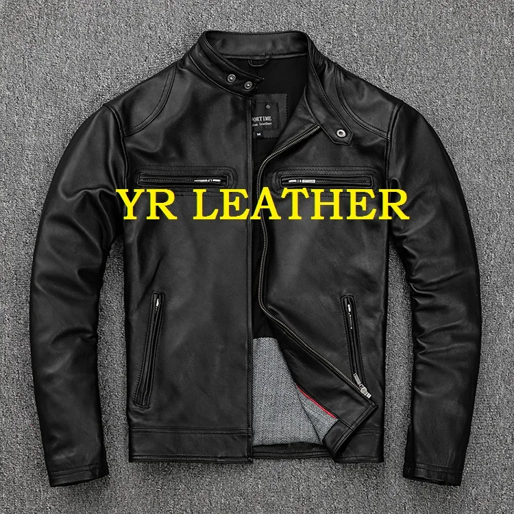 

YR!Free shipping.Wholesales.2019 new cheap motor biker style sheepskin jacket,mens fashion slim genuine leather coat.plus size