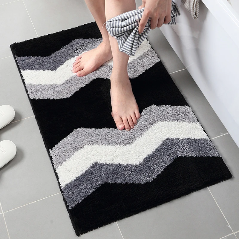 

Simple Geometric Pattern Rug Thick Flocking Door Mats Home Bedroom Bathroom Carpet Absorbent Non-slip Doormat Kitchen Floor Mat