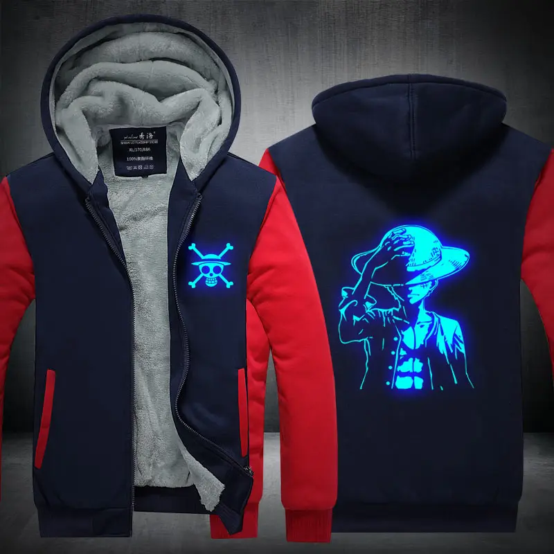 Fans Wear One Piece Winter Hoodie Monkey D. Luffy At Night Zip Up Hoodies 3D Printed Hooded Cosplay Sweatshirts