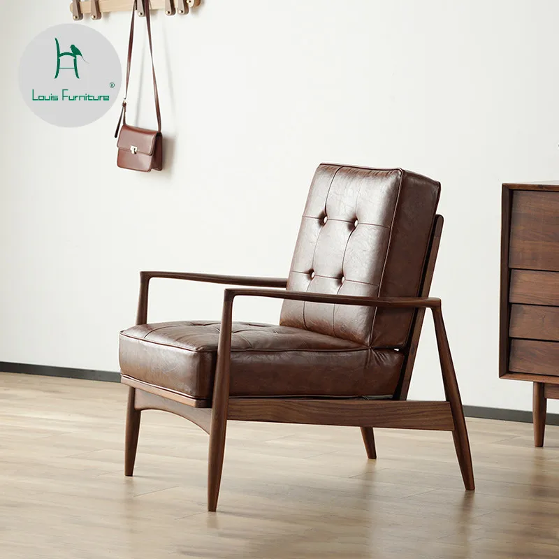 Louis Fashion Modern Concise Negotiation Lazy Cloth Black Walnut Furniture Nordic Solid Wood Single Armchair Sofa Chair