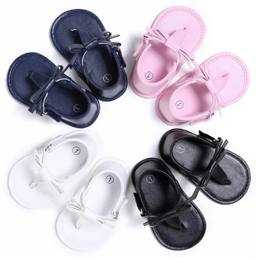 Newborn Baby Girls Bowknot Flip-flops Prewalker First Walkers Infants Baby Footwear Crib Shoe Shoes Baby Kids Girls PU Leather