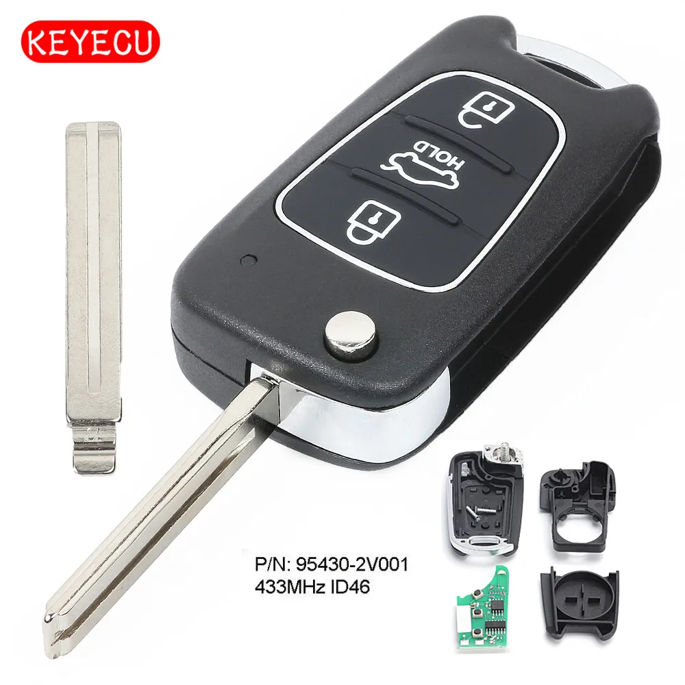 

Keyecu Upgraded Flip Remote Key Fob 3 Button 433MHz ID46 Chip for Hyundai Veloster 2011-2016 P/N: 95430-2V001