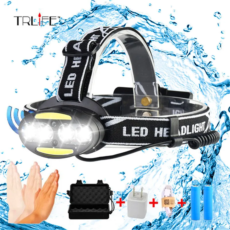 

10000LUMS IR Sensor 4*T6+2*COB Headlight Induction Micro USB Rechargeable Lantern LED Headlamp Head Lamp Light Torch By 18650
