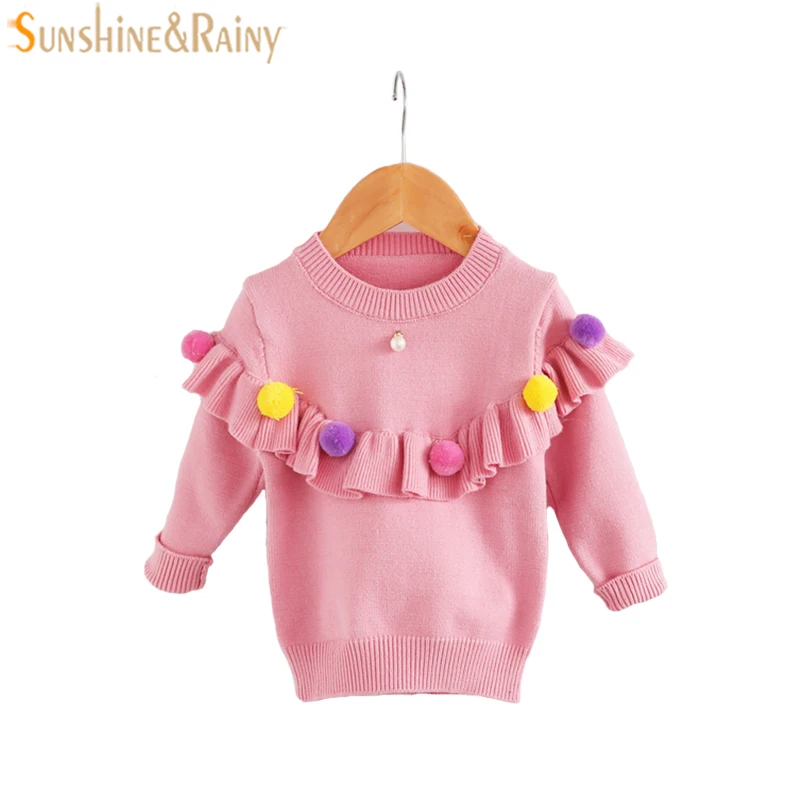 Baby Girls Sweaters Kids Handmade Sweater Fur Ball Ruffle Coats For