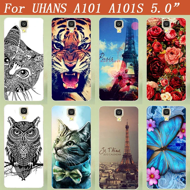 

High Quality Diy UV Painting Colored Tiger Owl Rose Eiffel Towers Case Cover For UHANS A101 A101S 5.0 Inch Cases Sheer Bags