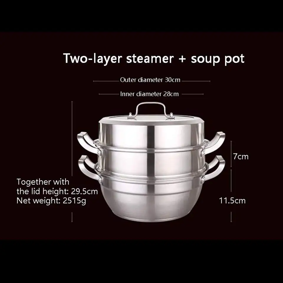 Бытовой 304 кастрюля из нержавеющей стали с пароваркой Набор Кухонной Утвари Инструмент для приготовления супа пароварки несколько комбинаций - Цвет: Two layers