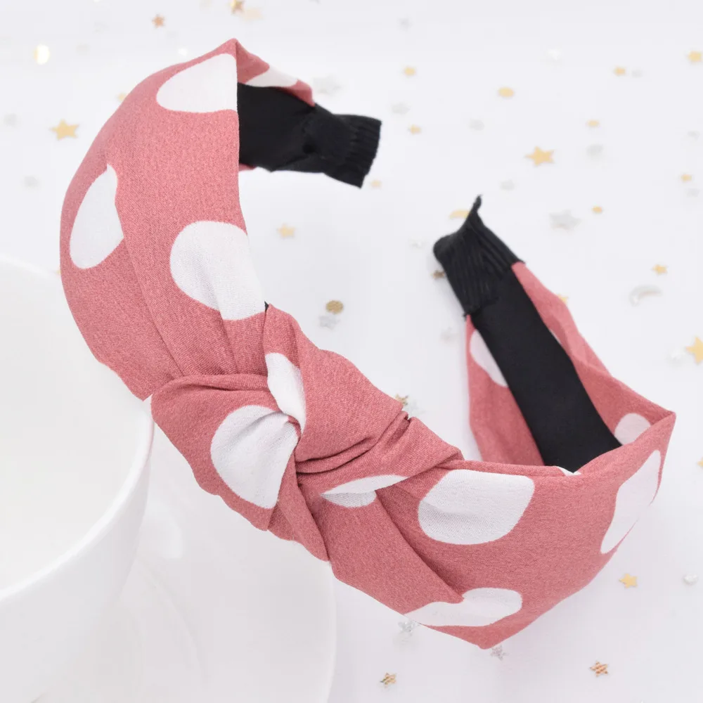 Богемная полосатая повязка-тюрбан женские обручи винтажная крестообразная Геометрическая точечная головная повязка, аксессуары для волос для девочек - Цвет: Dot Dark Pink
