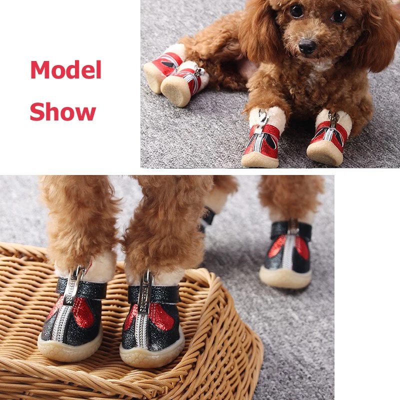 Amore Bling Scarpe Invernali Per Cani Lotto Anti-slip Carino Impermeabile Nero Stivali Caldi Per Il Cucciolo di Animale Abbigliamento e scarpe Prodotti di Dimensioni