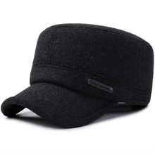 HT2066 мужская бейсбольная кепка, Толстая теплая шерстяная Кепка s для мужчин, плоская верхняя армейская Военная Кепка, зимняя бейсбольная кепка для пожилых людей, Регулируемая Кепка для папы