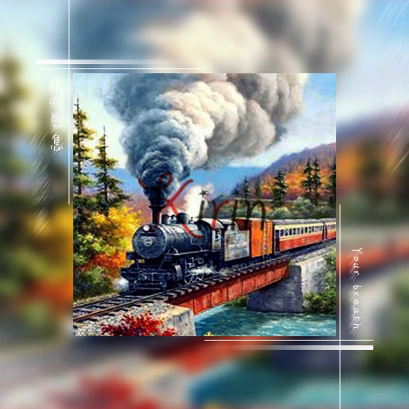 5D Diamond Mosaic Painting train in Village Diamondembroidery Craft Decoration Scenery Picture DIY Diamond rhinestone Needlework_1_
