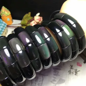 

Genuine Natural Black Obsidian Rainbow Gems Stone Rectangle Beads Stretch Women Man Bracelet 20*14mm AAAA