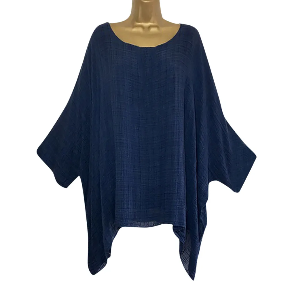 

Plus Size Women Ladies T Shirt Summer Casual Loose Cotton Linen Tops Solid Color Loose Tops Shirt Ladies Long Sleeve T Shirt