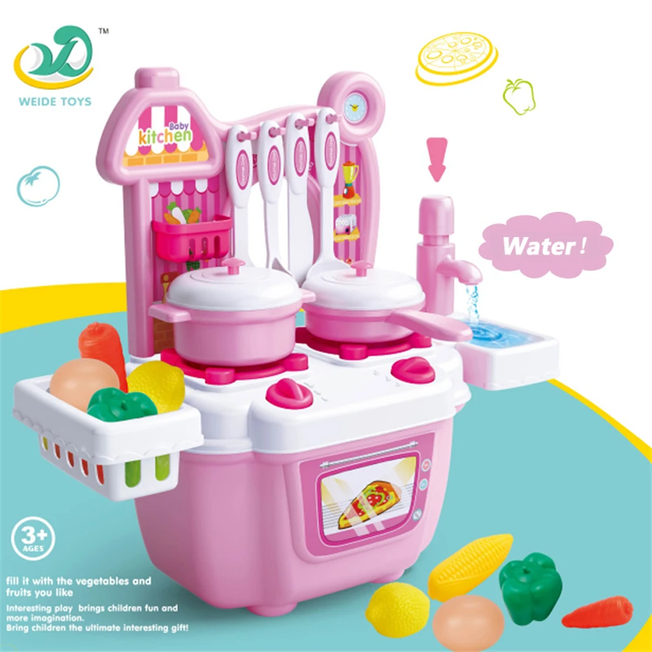 

MEOA Baby KitchenToys Mini High Simulation Kitchenware Tableware Cookware Vegetables Fruit Set With Effluent Water Girls Toys