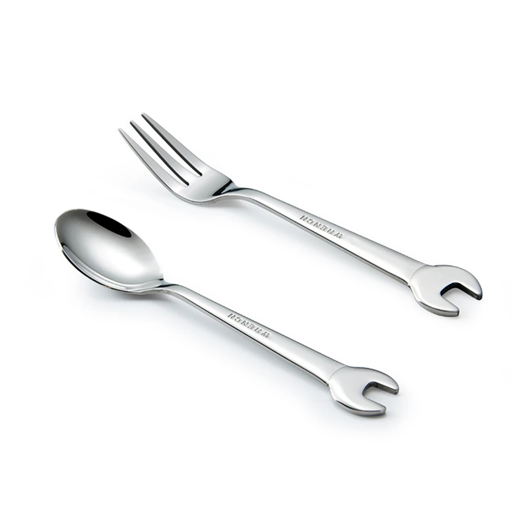 

2019 Kitchen Tool Stainless Steel Wrench Shape Fork Spoon For Pudding Snack