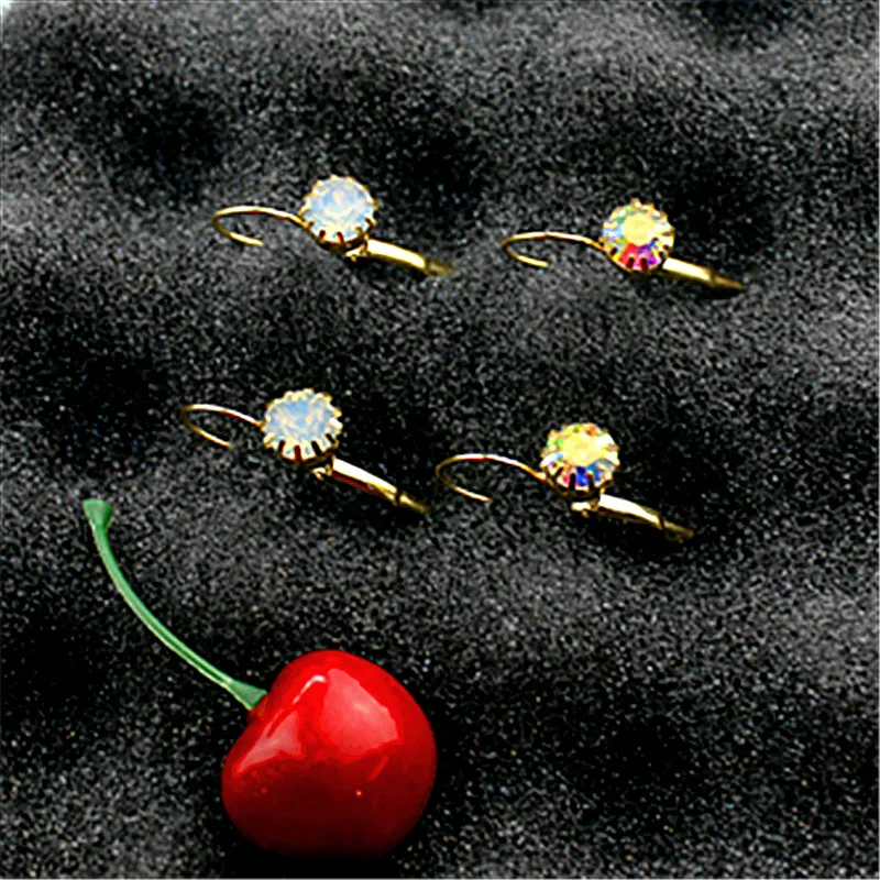 

New glass gems women fashion jewelry wholesale girls birthday party copper round glass gems ear hook earrings free shipping!