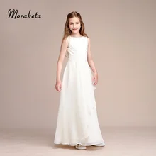 Бежевое шифоновое длинное платье для девочек для выступлений на фортепиано, без рукавов, ТРАПЕЦИЕВИДНОЕ плиссированное платье в пол для подружек невесты