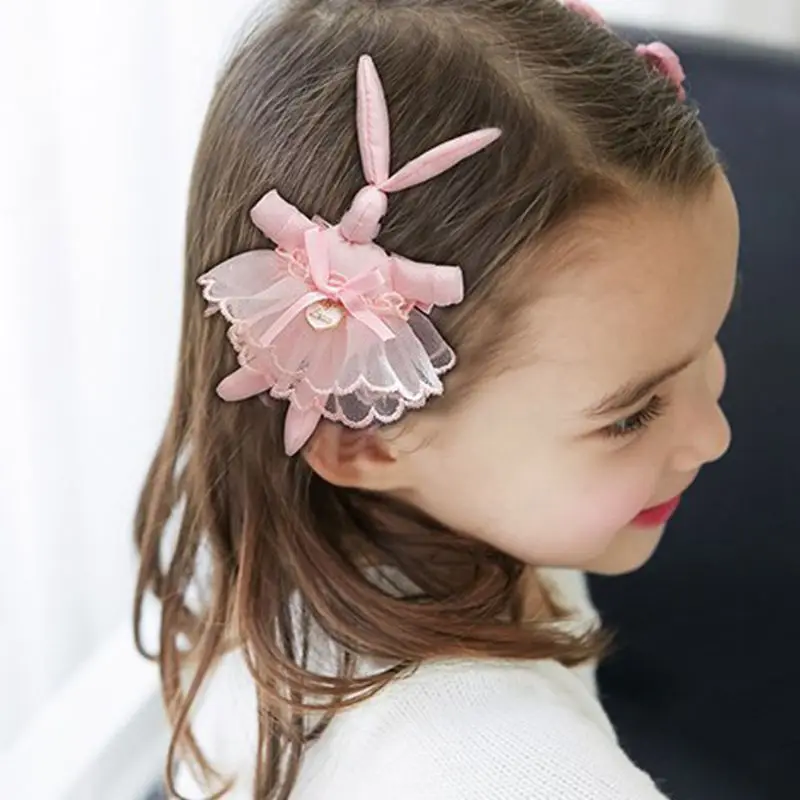 

New Fashion Children's Cartoon Rabbit Lace Dress Headbands Kids Bow Knot Anti-slip Hairband Headwraps for Girls Hair Accessories