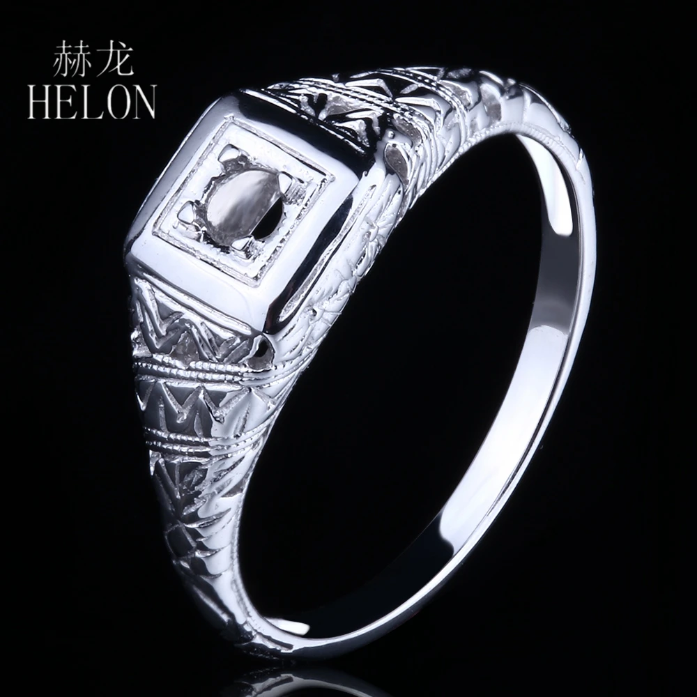 

HELON Vintage Antique Soild 14K White Gold Semi-Mount Engagement Wedding Ring Round Cut 2.75-3.25mm Women's Jewelry Ring