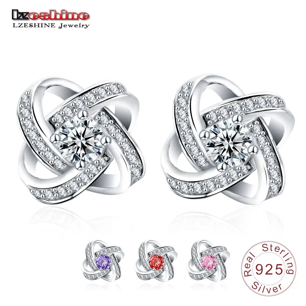 

LZESHINE 100% Genuine Sterling-silver-jewelry Earrings Stud with CZ Stone Sterling Silver Earrings for Women Wedding SER0102-B
