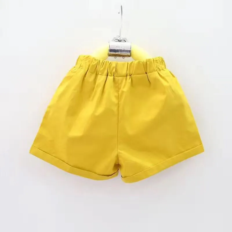 Г. комплекты одежды для девочек шифоновая блузка без рукавов+ желтые шорты комплект из 2 предметов модный жилет с принтом Детский комплект