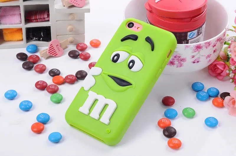 Free Shipping DHL 100pcs/lot 2014 New Arrival Hot Soft Silicone Colorful 3D Cute MM Rainbow Bean Case For iphone 5C Wholesale |