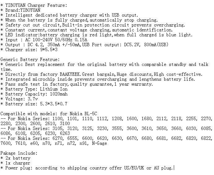 2x1020 mah BL-5C батарея с настенным зарядным устройством для Nokia 1100 1101 1110 1110i 1112 1200