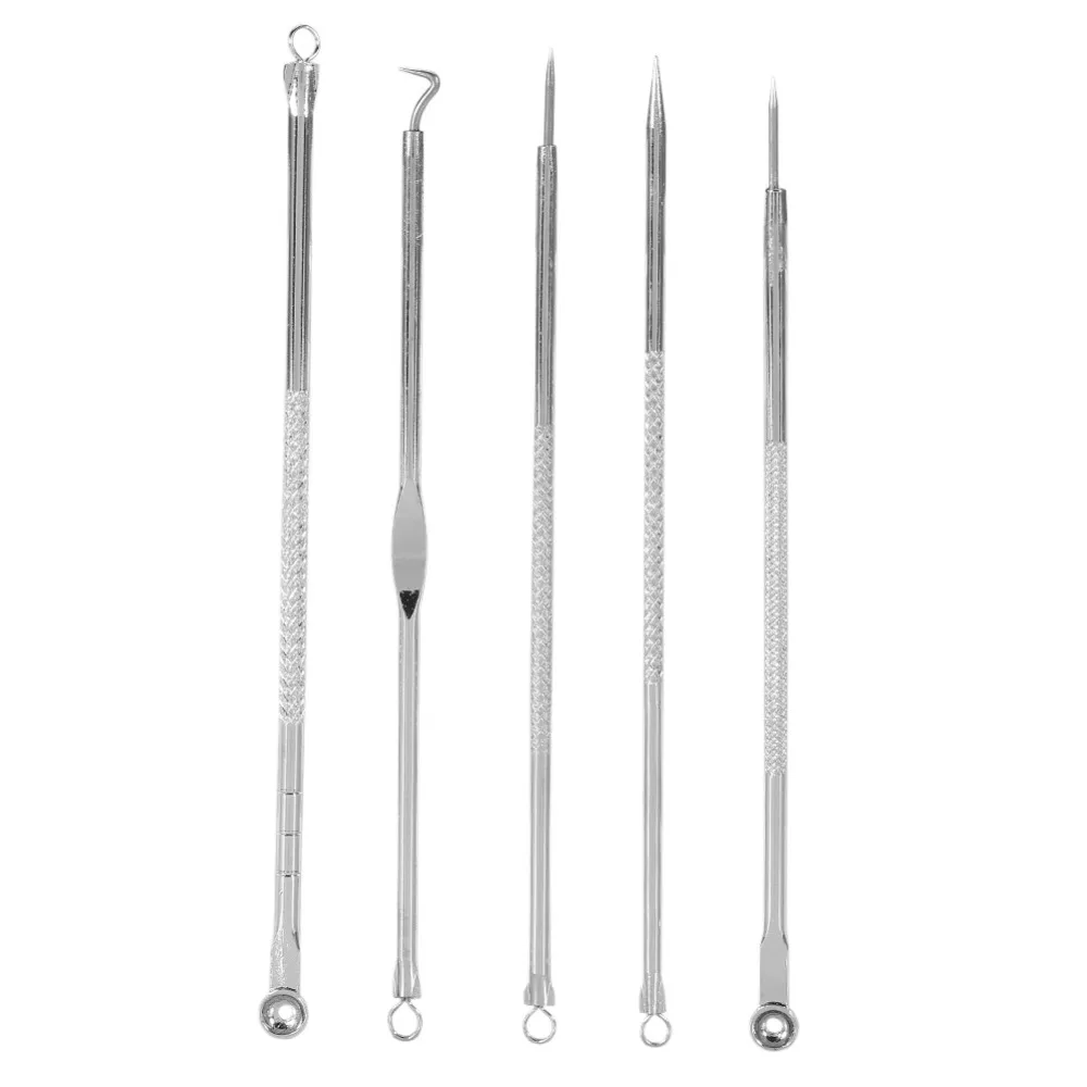

5Pcs Double-end Stainless Steel Facial Blackhead Acne Pimple Pustule Blemish Remover Needle Extractor Cleansing Skin Care Tools