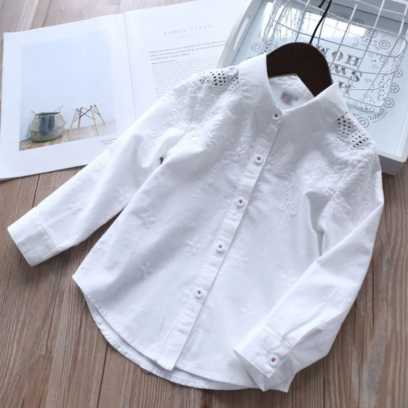 Весенняя Блузка для девочек; белая кружевная Детская рубашка с длинными рукавами и оборками; Модная одежда для девочек; школьная рубашка; топ для девочек; Y1 - Цвет: 3