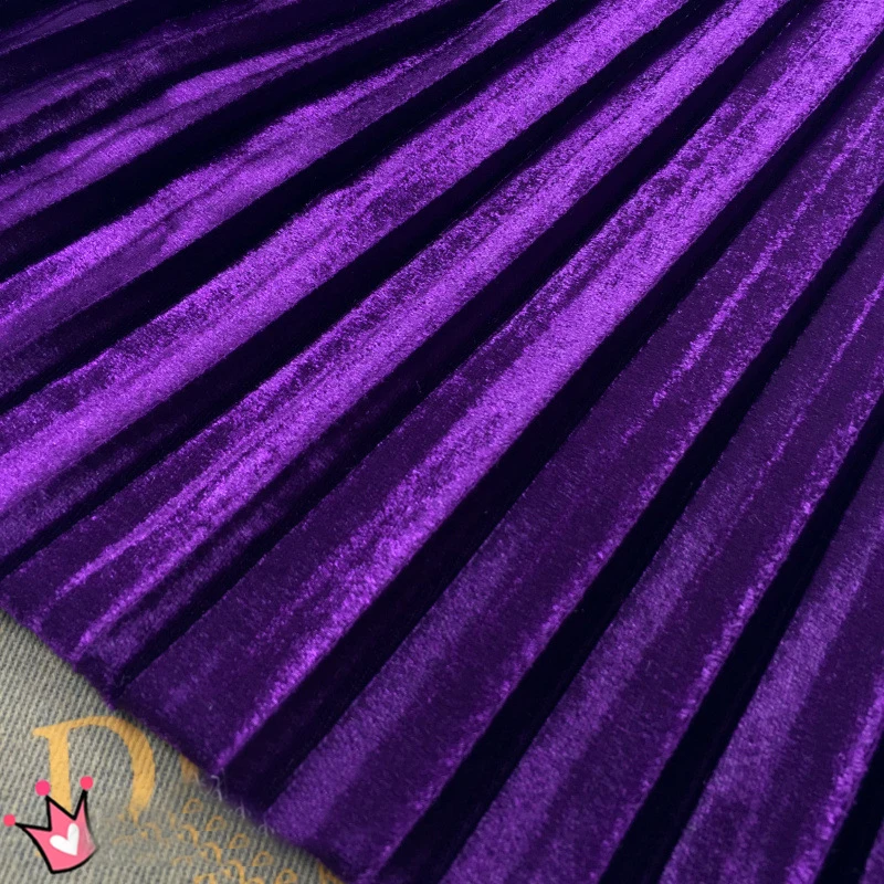 

2 meters 150cm 59.05" width dark purple pleated accordion pleuche velvet fabric for Autumn Winter skirt dress MM426