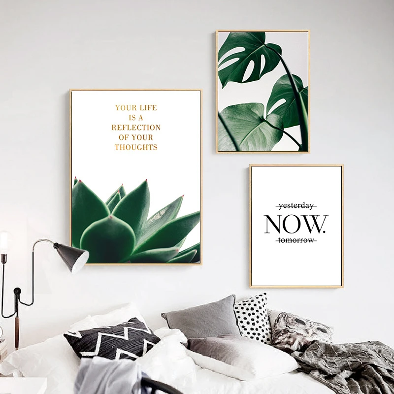 

Flesh Green Plant Nordic Wall Drawing Canvas Warming Quote Mural Painting Simple Decorative Art Poster for Living Room Cafe Shop