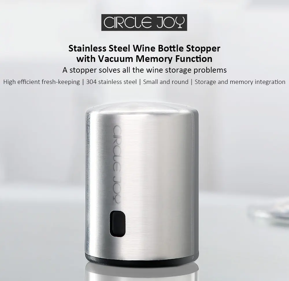 Circle Joy Stainless Steel Wine Bottle Stopper with Vacuum Memory from Xiaomi Youpin- Silver