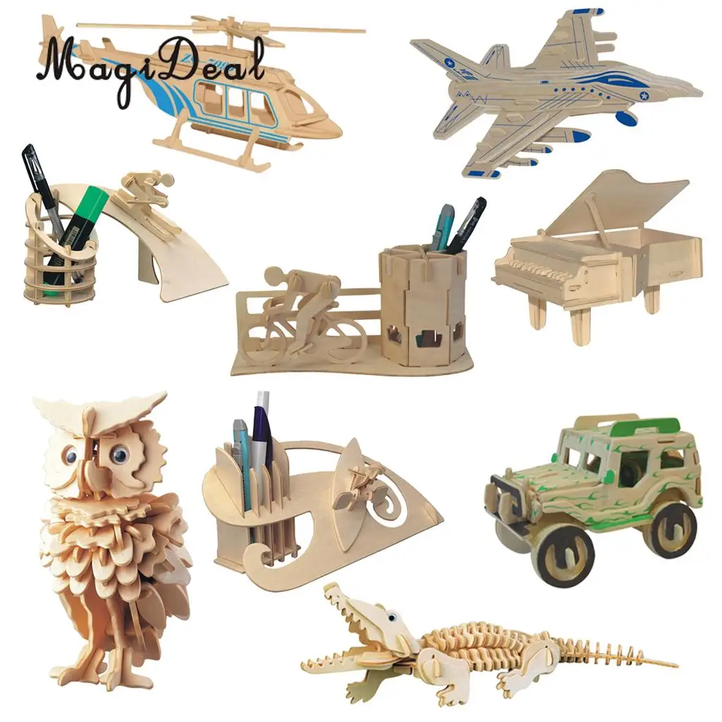 MagiDeal DIY 3D Wooden Jigsaw Helicopter Heli Model Construction Kit Toy Puzzle Gift for Kid's