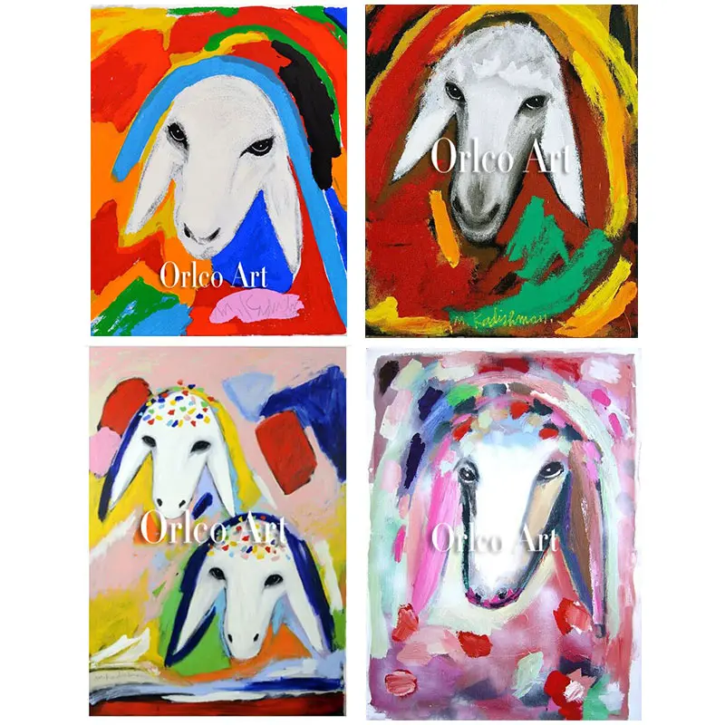 

Hand Painted Reproduction on Canvas for Room Decor Color Sheep Head Menashe Kadishman Art Imitation Painting Animal Oil Painting