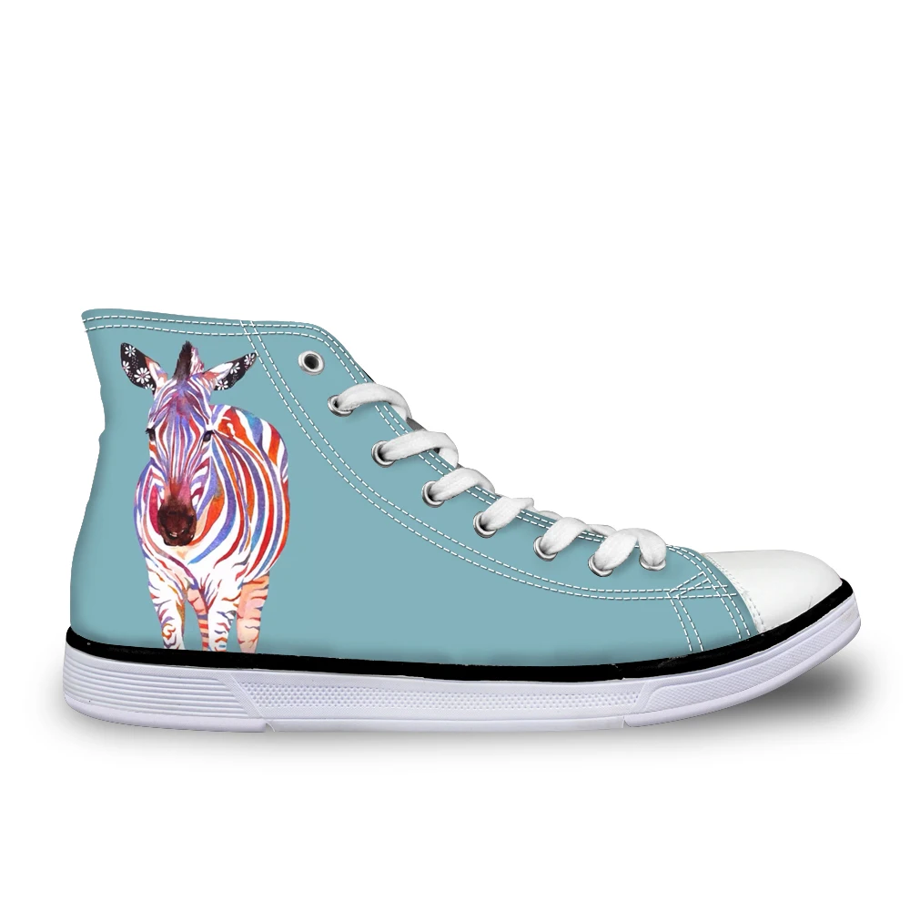 

Customized 3D Cartoon Zebra Pattern Funny Womens Autumn Vulcanize Shoes Flats Woman Fashion High Top Women Casual Canvas Shoes