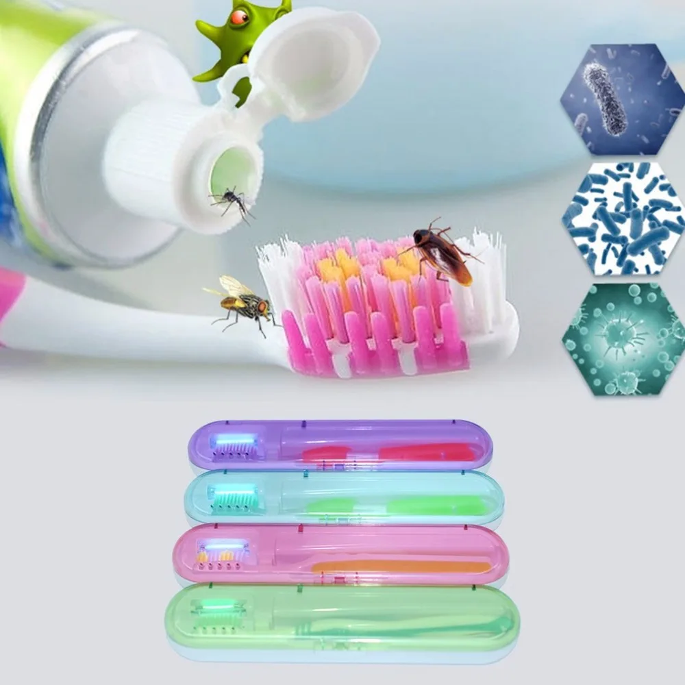 2 In1 UV Disinfection Toothbrush Box Toothbrush Head Sterilizer Portable Toothbrush Case Power By Battery For Household Travel