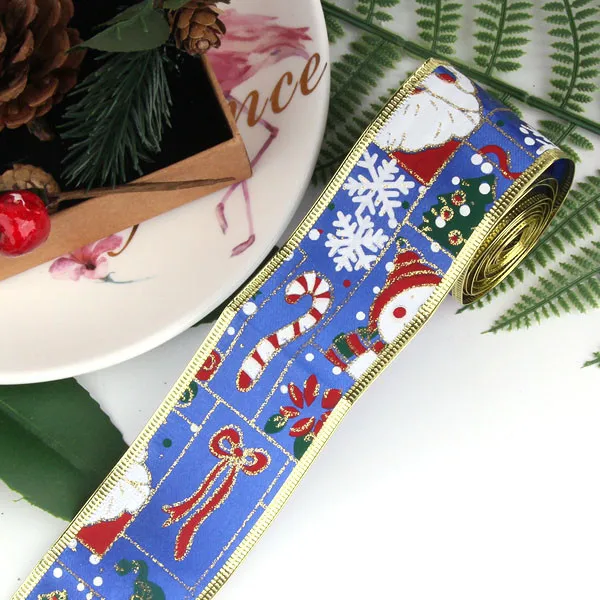 2 м/лот, Рождественский Снеговик, Санта, атласная упаковочная лента, лента для рукоделия, Подарочный упаковочный пояс, бант, аксессуары для дома, украшения для рождественской елки - Цвет: Blue