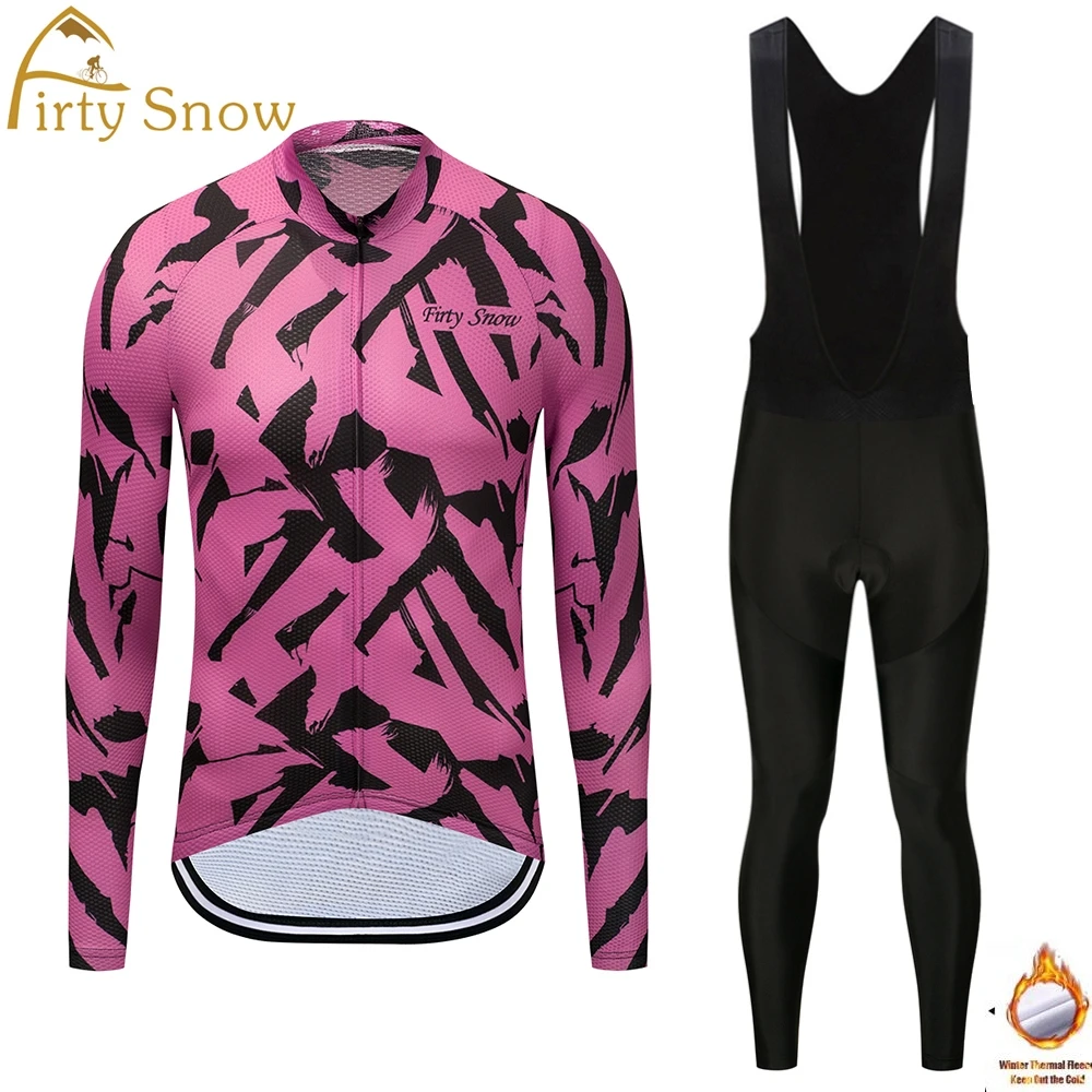 

Firty Snow 2018 Thermal Fleece Winter Cycling Jersey Sets Long Sleeve Outdoor Sports Bycle Cycle Clothing Quk Dry Riding Clothes