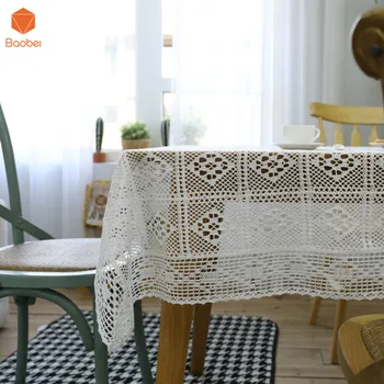 

White Hollow crochet HomemadeThicking Table cloth Linen Cotton Kitchen Decor Table Covers Non-slip Printed coffee table YN29