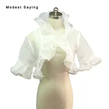 Настоящее Элегантный слоновая кость Рубашка с короткими рукавами из органзы Свадебные Болеро Формальные Для женщин гофрированные Свадебные жакеты накидки Свадебные аксессуары YB23