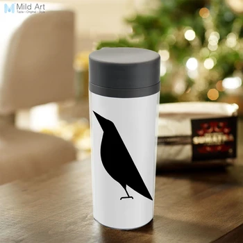 

Personalized BPA Free Plastic Insulated Black White Minimalist Modern Abstract Birds With Lid Wide Mouth 300ml Water Bottle Gift