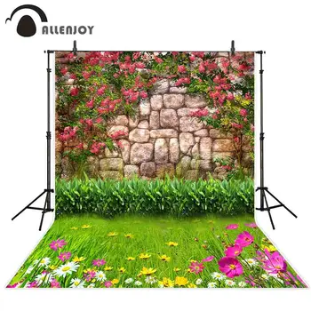 

Allenjoy photography backdrops stone red colorful flowers lawn grass plant spring nature newborn photo background wallpaper