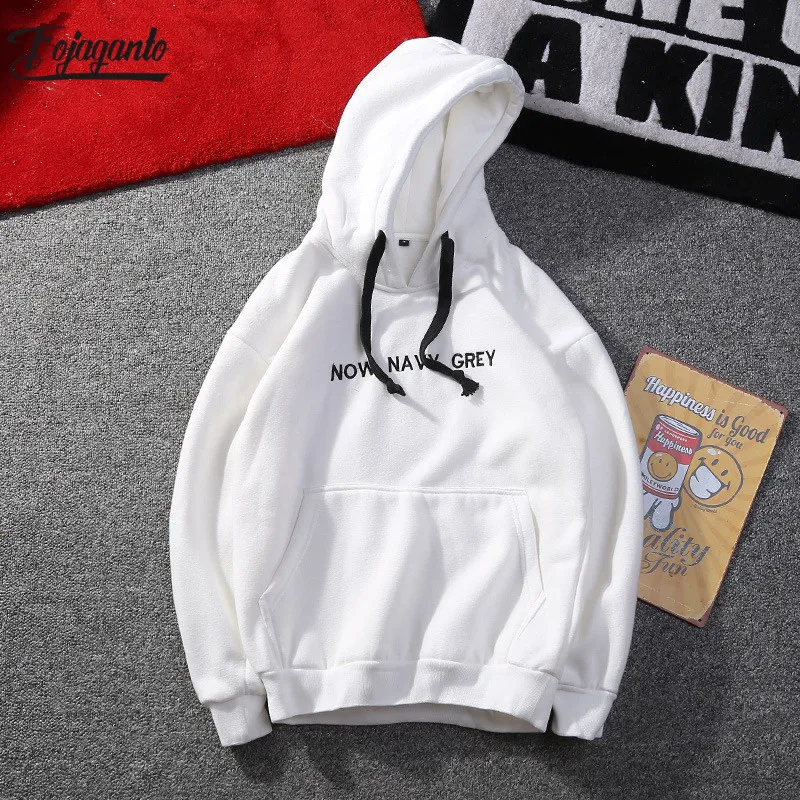 

FOJAGANTO Brand Men Sweatshirt New Spring Autumn Letter Printing Simple Casual Style Hoodies Solid Color Men's Hoodies