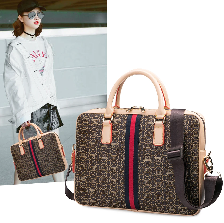 

2019 new fashion print contrast color business briefcase large capacity single shoulder slung portable old flower bag