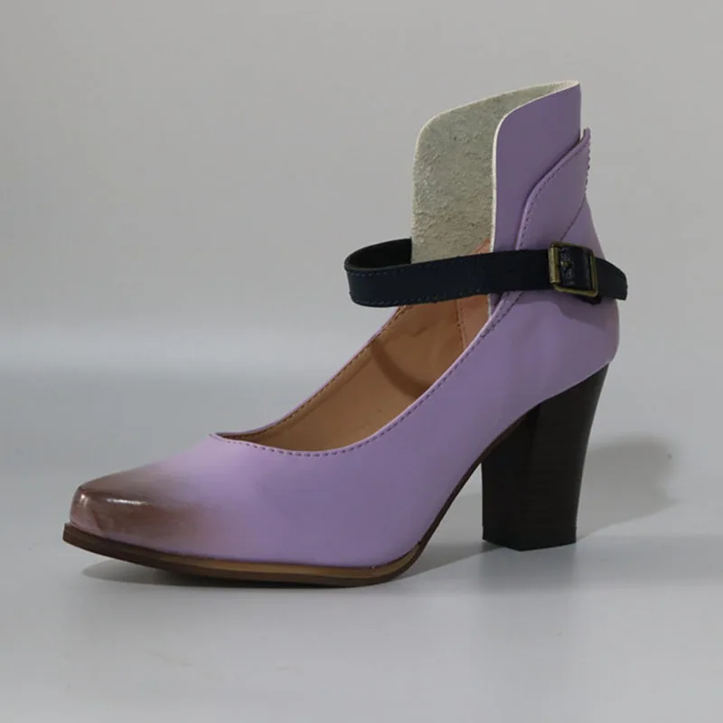 Женские туфли-лодочки; модная летняя и осенняя кожаная винтажная Женская обувь в стиле ретро на высоком квадратном каблуке с круглым носком; модельные туфли без застежки - Цвет: Purple