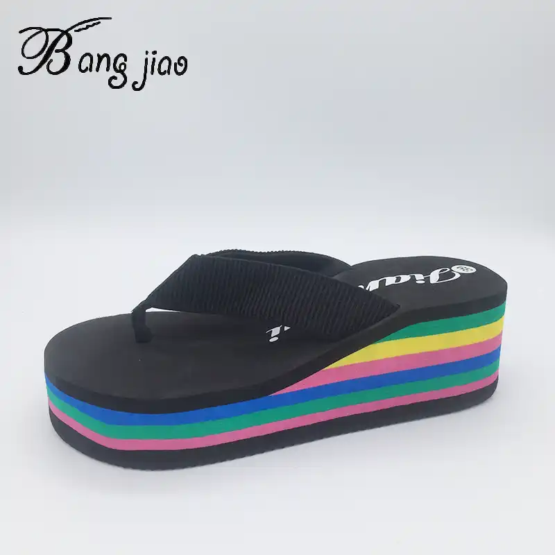 rainbow wedge flip flops