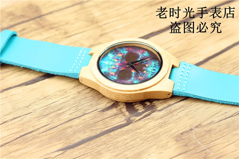Роскошные hotime брендовые бамбуковые часы для мужчин и женщин с синей натуральной воловьей кожи Ремешок череп деревянные часы relogio masculino
