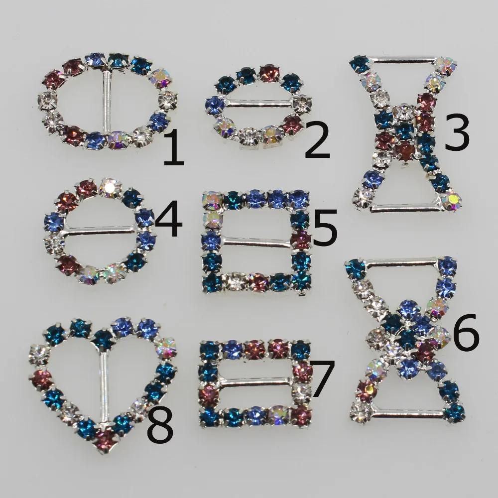  New 10 Pc Variety of Rhinestone Buckles Invitation Card Wedding Ribbon Slider Colorful crystal buck - 32861224878