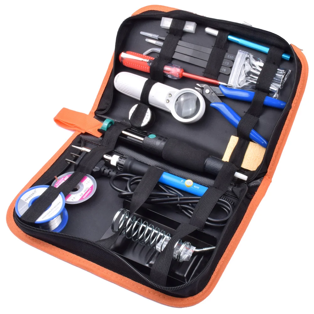 

EU Plug 60W 220V US Plug 60w 110v Adjustable Temperature Soldering Iron Kit+5 Tips+Desoldering Pump+Soldering Iron Stand+Tweezer